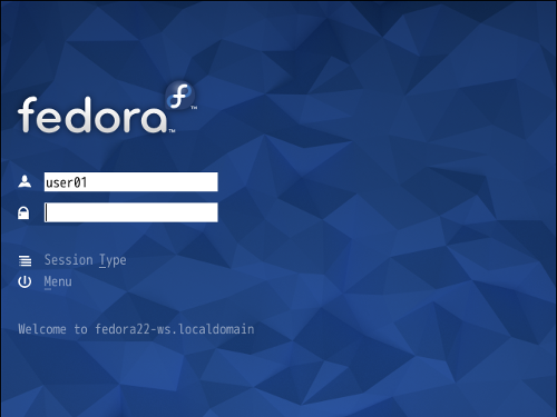 kdmが表示するログイン画面（Fedora 22での表示）