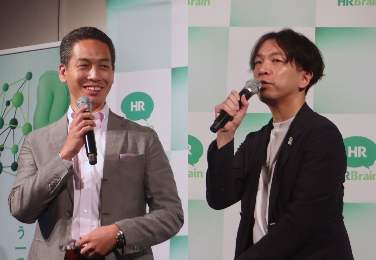 (左から)株式会社ベネッセコーポレーション 執行役員 社会人教育事業領域担当(Udemy日本事業責任者) 飯田智紀氏、株式会社HRBrain 技術&プロダクト統括兼CHRO 永山康樹氏