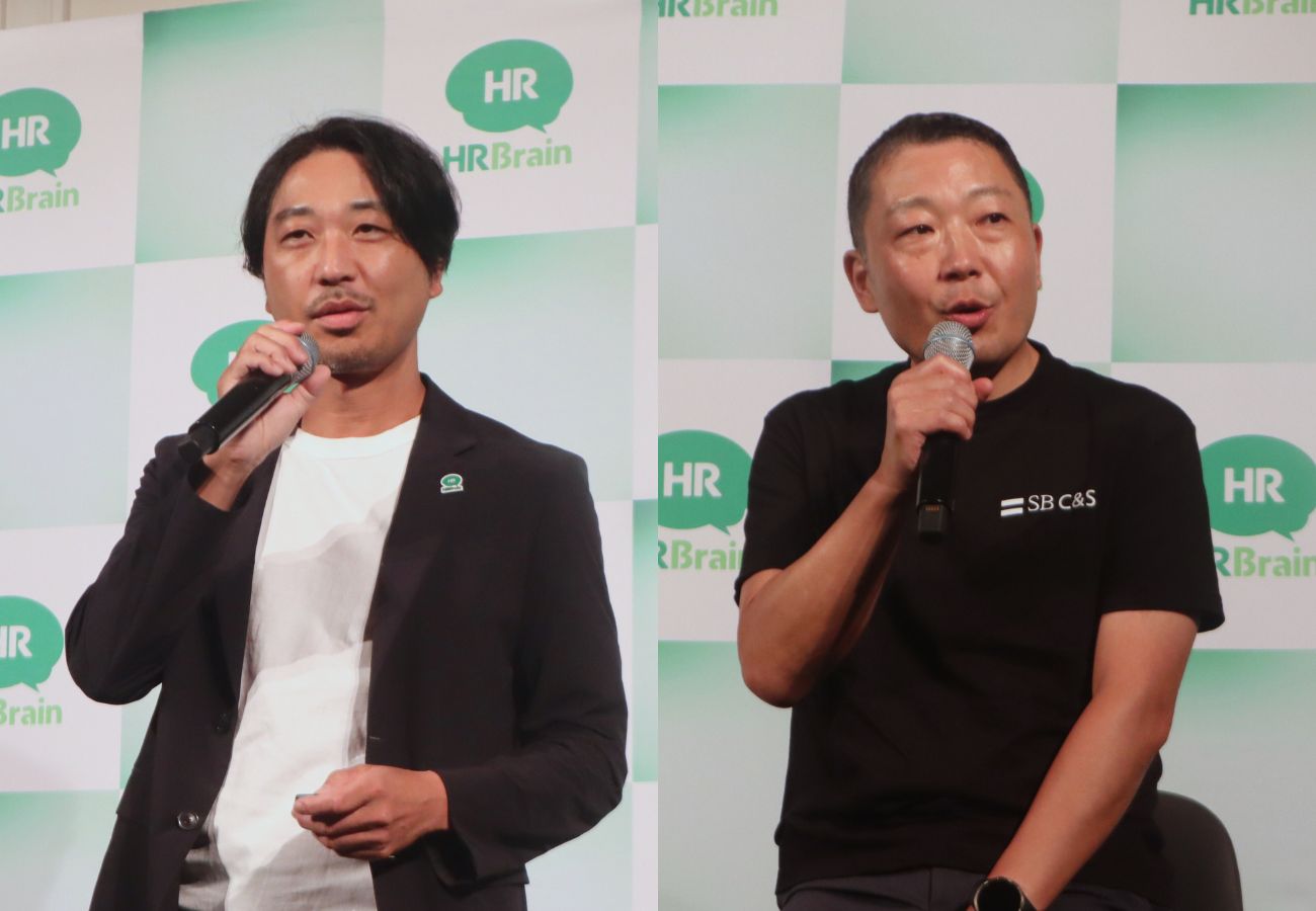 (左から)株式会社HRBrain 副社長 白井崇顕氏、SB C&S株式会社 執行役員(ICT事業 クラウドサービス・技術推進担当)兼 ICT事業本部 クラウドソフトウェア推進本部長 守谷克己氏