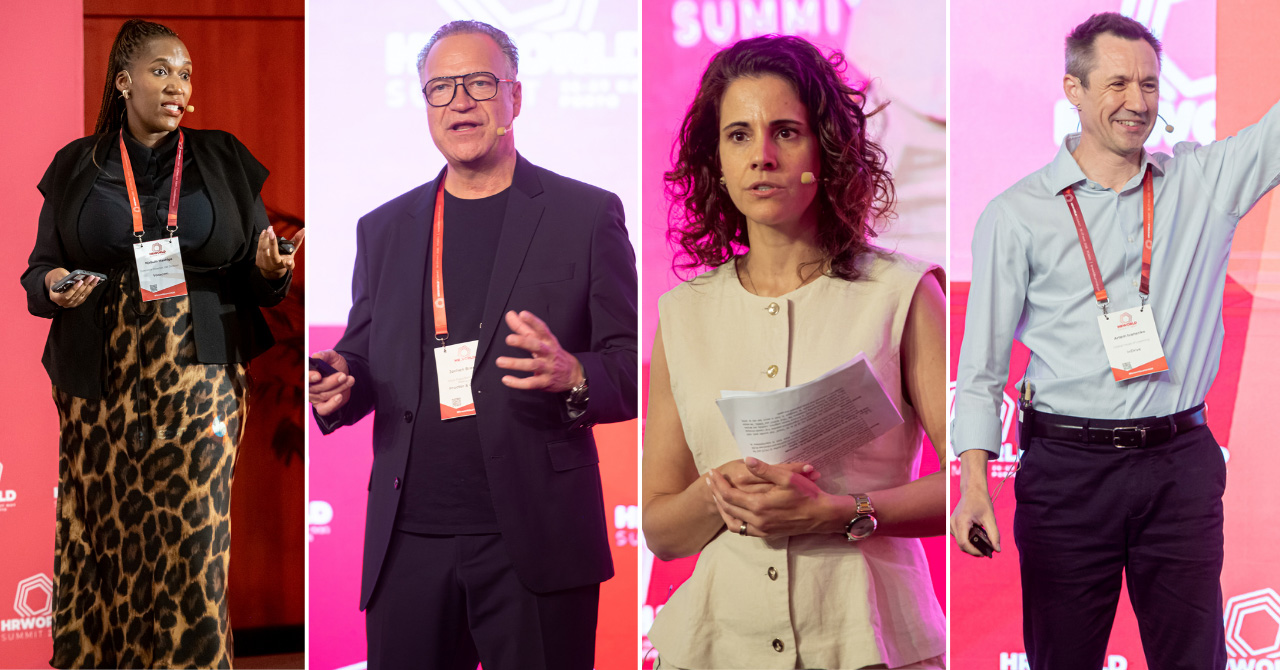 世界的なHRリーダーたち。左から、ンジャブロ・マシゴ氏（VODACOM）、ヨヒェン・ブレナー氏（P&G）、リタ・リベイロ氏（NOKIA）、アルテム・イヴァネンコ氏（inDrive）